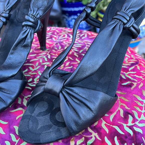 Coach Black Leather Open Toe / Sling Back High Heel Sandals - Picture 6 of 16
